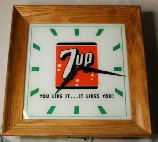 Seven Up 7up Lighted Advertising Vintage Clock “you Like It.  It Likes You ”