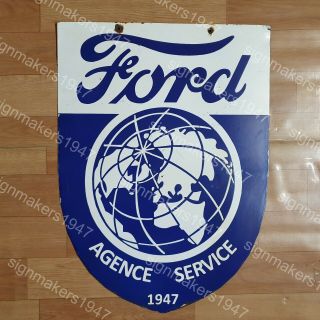 Ford Agence 2 Sided Vintage Porcelain Sign 17 1/2 X 24 Inches