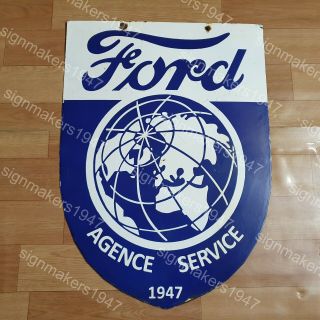 FORD AGENCE 2 SIDED VINTAGE PORCELAIN SIGN 17 1/2 X 24 INCHES 2