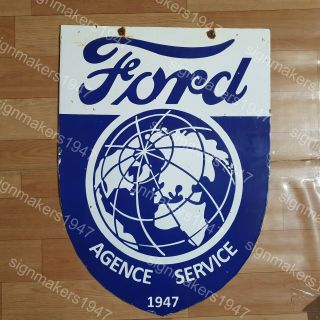 FORD AGENCE 2 SIDED VINTAGE PORCELAIN SIGN 17 1/2 X 24 INCHES 3