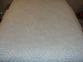 Vintage Chenille Bedspread Blanket Blue Full/queen Size Fringe Edges