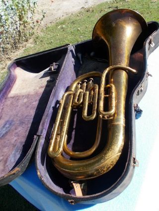 Vtg Pan American 3 Valve Baritone W/case/2 Mouthpieces - Elkhart,  In A15580