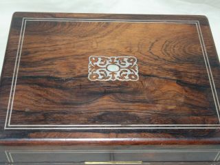 ANTIQUE 1800 ' s MOTHER OF PEARL INLAID ROSEWOOD WORKBOX NEEDLEWORK JEWELLERY BOX 2