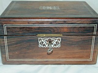 ANTIQUE 1800 ' s MOTHER OF PEARL INLAID ROSEWOOD WORKBOX NEEDLEWORK JEWELLERY BOX 3