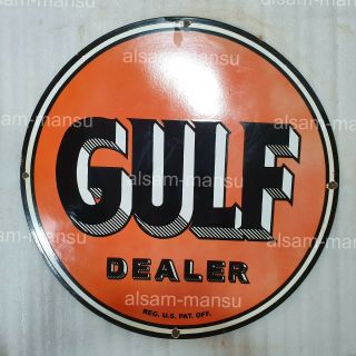 Gulf Dealer 30 Inches Round Vintage Enamel Sign