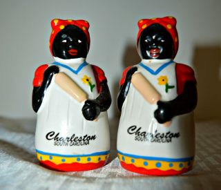 Vintage Black Americana Mammy Salt & Pepper Shakers Charleston S.  C.