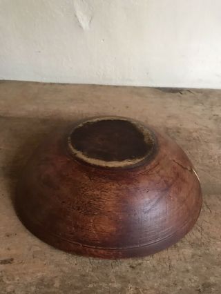 Small Early Antique Handmade Wooden Treen Bowl Old Red Wash Paint Aafa