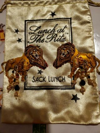 RARE LUNCH AT THE RITZ SAFAR JUNGLE KING LION COUTURE EARRINGS RETIRED RARE 2