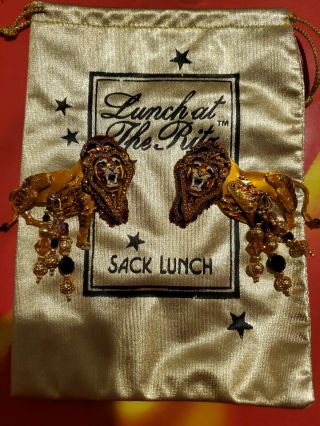 RARE LUNCH AT THE RITZ SAFAR JUNGLE KING LION COUTURE EARRINGS RETIRED RARE 3