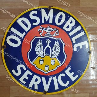 Oldsmobile Service Vintage Porcelain Sign 30 Inches Round