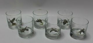 Set Of 6 Vintage Ned Smith Game Bird Fowl Whiskey Glasses Gold Trim Barware