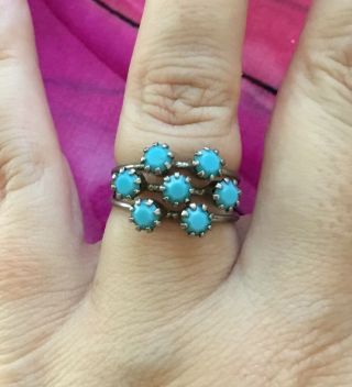 Vintage Antique Silver Faux Turquoise Russian Ring Set Size 7 Estate Find Hippy
