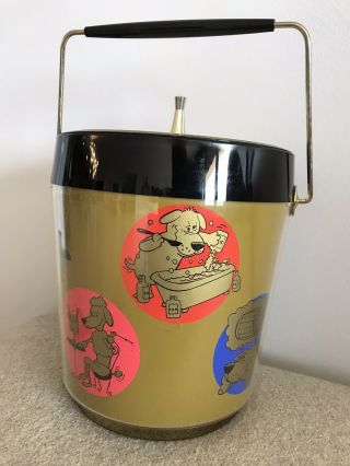 Vintage Novelty Drunk Dogs Ice Bucket West Bend Thermo - Serv Retro Kitsch Atomic