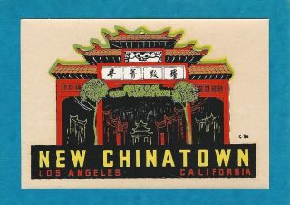 Vintage 1948 Souvenir " Chinatown " Los Angeles California Decal Art