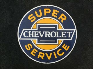 Vintage Chevrolet Porcelain Sign Gas Oil Service Station Pump Plate Chevy Dealer