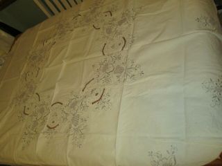 VINTAGE FLORAL Embroidery cut work TABLE CLOTH ROUND 66 INCH 3