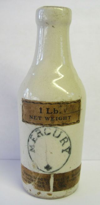 Antique Mercury Stoneware Bottle,  1906