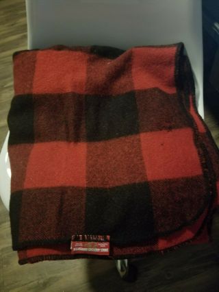 Vintage Marlboro Country Store Red Black Plaid Wool Blanket 66x60