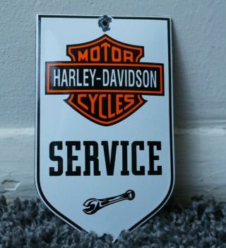 Vintage Harley Davidson Service Porcelain Sign Gas Oil Station Push Motorcycle