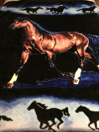 Biederlack Horse Pony Blanket 60” X 80” Colorful Black Background Throw