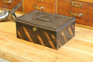 Vintage Industrial Erie Art Metal Japanned Copper Flashed Strong Cash Box 1910s