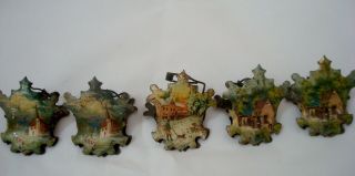 5 X Rare Antique Lithographic Tin Christmas Tree Candle Holder Clips Decoration