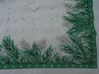 Vintage Christmas Table Cloth 42 " X 52 " White,  Green Gold