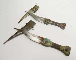 Set Of 2 Vintage Arabian Janbiya Jambia Knife Dagger Sheath Islamic Middle East