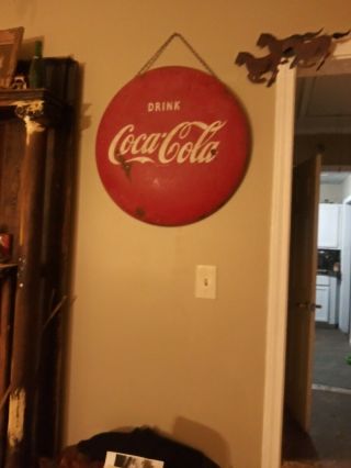 Repost Was Not A Flang Button Sign1953 Vintage Coca Cola.  24 " Metal Sign