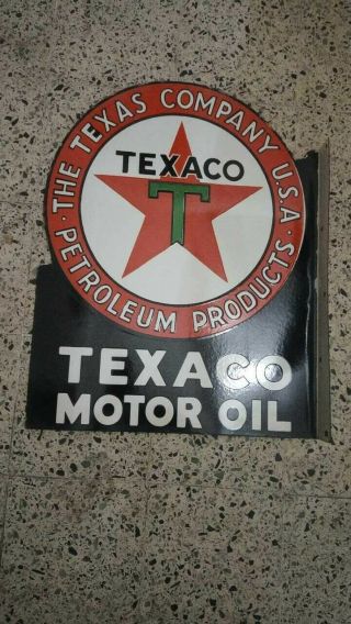 Porcelain Texaco Motor Oil Enamel Sign Size 21 " X 27 " Inche 2 Sided Flange