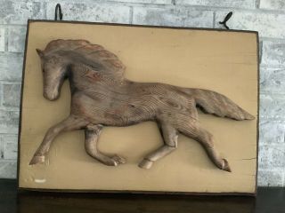Antique.  Hand Carved Old Folk Art Wood Horse Trade /farm Sign,  Hardware