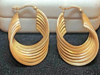 Estate Vintage 14k Yellow Gold Hoop Earrings 585 Signed Italy