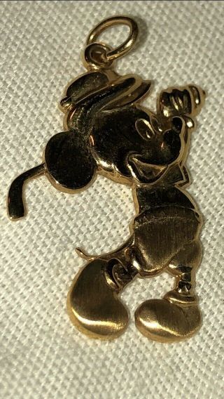 Vintage Mickey Mouse Golfing 14k Yellow Gold Walt Disney Prod.  Charm Pendant Nib
