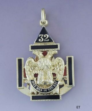 C1900 14k Gold Masonic Scottish 32nd Degree Freemason Fob / Pendant Riker Bros