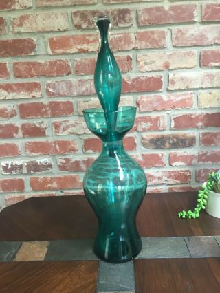 Glass Blenko Decanter,  Wayne Husted.  Blue Green/aqua,  Mid - Century Modern 1950s