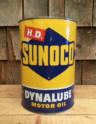 Vintage 5 Qt H.  D.  Sunoco Dynalube Motor Oil Tin Can Gas Service Station Sign