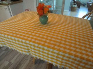 Vintage Yellow And White Check Cotton Tablecloth 52 " X 52 "