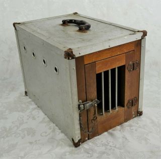 Antique Wood And Metal Primitive Cat Pet Carrier Box Crate