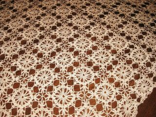 Vintage Handmade Hand Crochet Ecru Cotton Lace Tablecloth Size 56 " X 66 "
