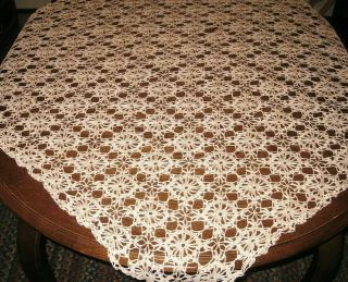 Vintage Handmade Hand Crochet Ecru Cotton Lace Tablecloth Size 56 