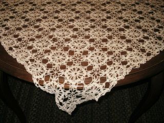 Vintage Handmade Hand Crochet Ecru Cotton Lace Tablecloth Size 56 