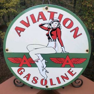 Vintage 1931 Flying A Aviation Gasoline Porcelain Enamel Gas Pump Sign