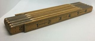Vintage Economy Wooden 72 " Folding Extension Ruler Tape Measure Brass Wood Color