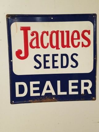 Old " Jacques Seeds " Dealer Tin Sign With Night Reflective