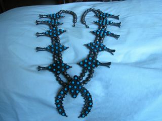 Vintage Find Squash Blossom Necklace With Turquoise Blue Beads Silver Ne