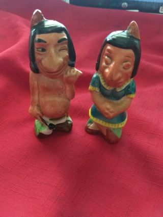 Vintage Caricature Native American Indian Salt And Pepper Shakers Japan