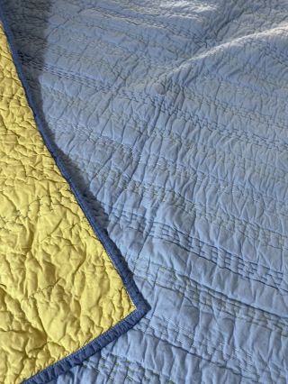 Vintage Hand Quilted In Colors Blue & Chartreuse Quilt 64 " X 82 "