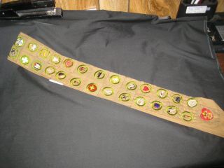 Boy Scout Tan Thin Merit Badge Sash,  27 Square Merit Badges - Tough Ones,  Life S3