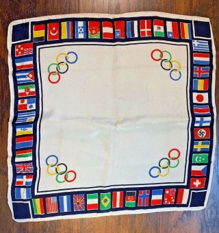 Vintage 1936 German Olympics Handkerchief Souvenir World Flags Nazi Flag