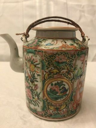 Vintage Chinese Famille Rose Teapot 6.  5” Tall X 7” W Spout To Back